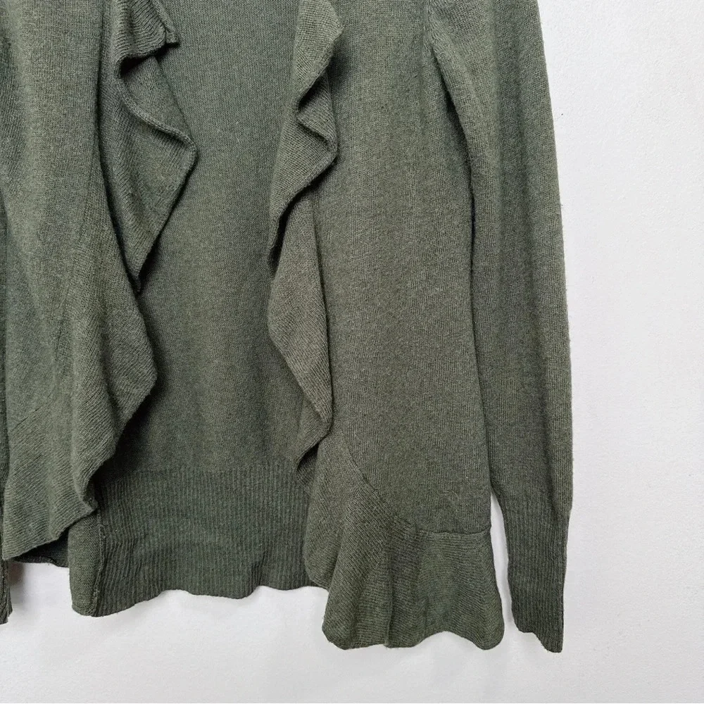 Banana Republic Womens Small Wool Cashmere Ruffle Dark Olive Cardigan